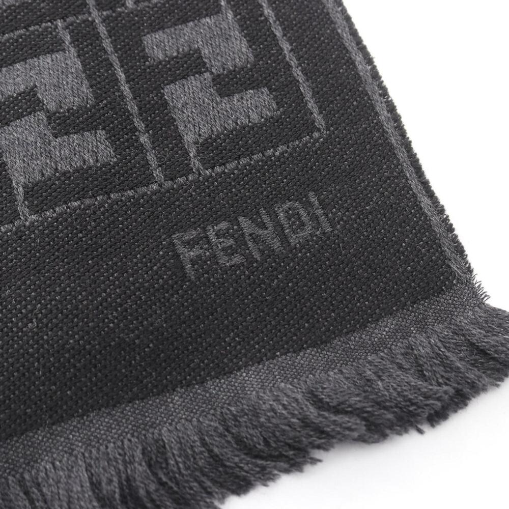 Fendi FF pattern wool scarf for men, available in black and gray. - Picture 2 of 6